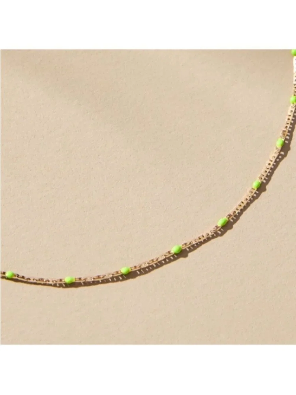 New! Anthropologie Gold Plated Lime Green Bead Chain Necklace NWT